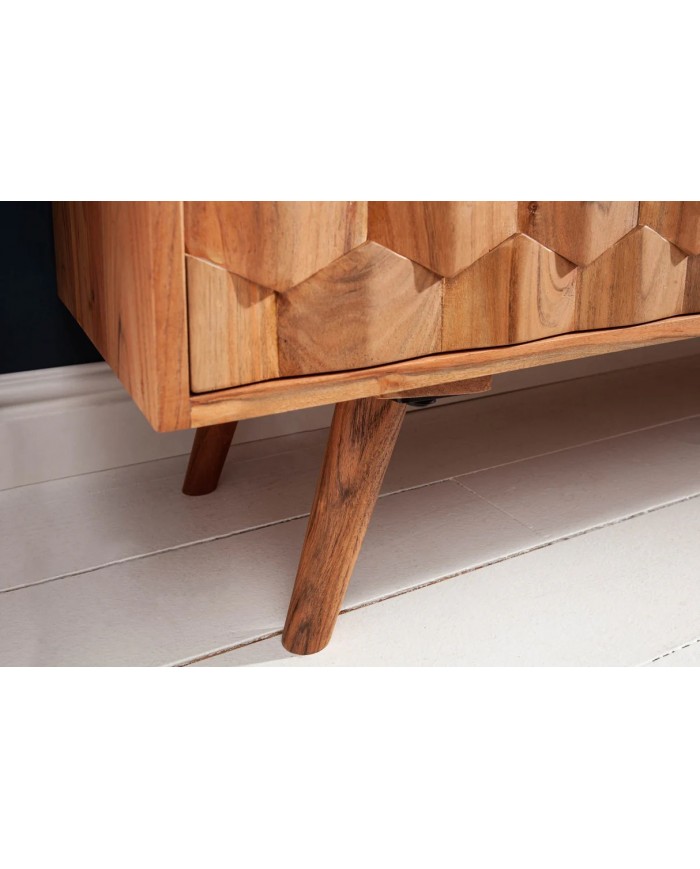 Commode buffet 3 tiroirs et 2 portes 145 cm en bois massif d’acacia naturel RUSTIC RYTHM
