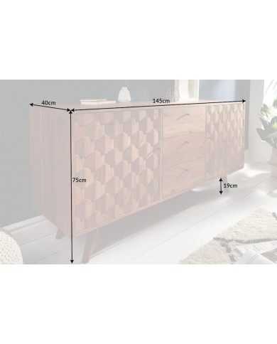 Commode buffet 3 tiroirs et 2 portes 145 cm en bois massif d’acacia naturel RUSTIC RYTHM