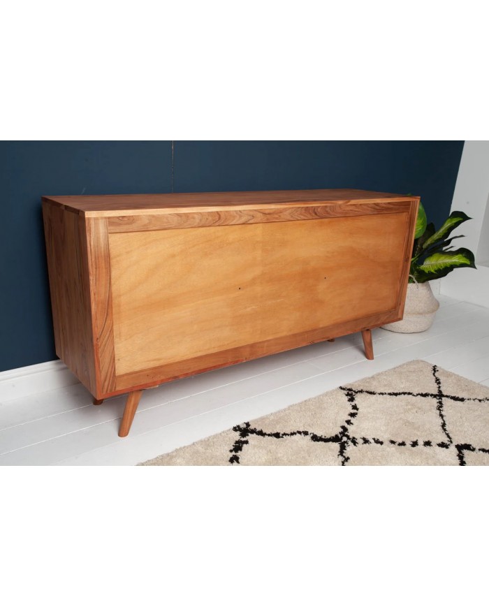 Commode buffet 3 tiroirs et 2 portes 145 cm en bois massif d’acacia naturel RUSTIC RYTHM
