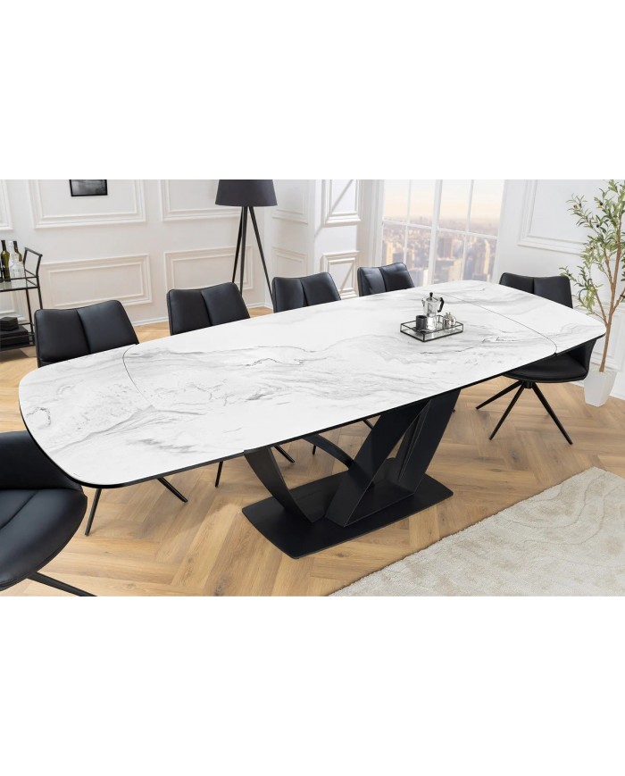 Table en céramique extensible effet marbre blanc 180(260)x95x76 cm Volterra