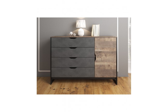 Commode avec 4 tiroirs et étagères 138 cm HAVEN