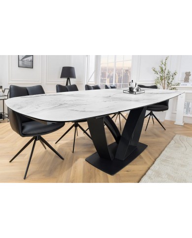 Table en céramique extensible effet marbre blanc 180(260)x95x76 cm Volterra