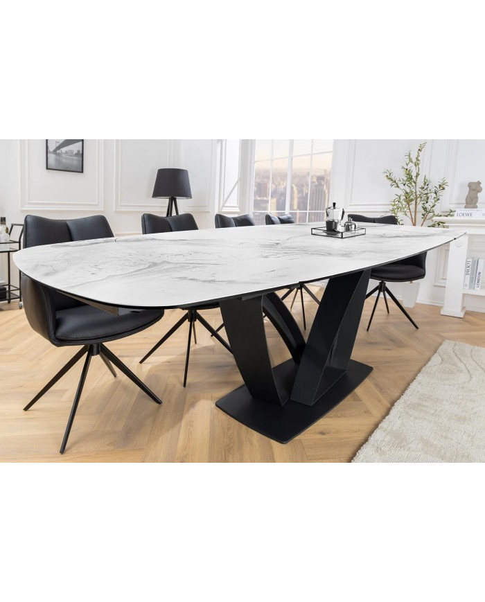 Table en céramique extensible effet marbre blanc 180(260)x95x76 cm Volterra