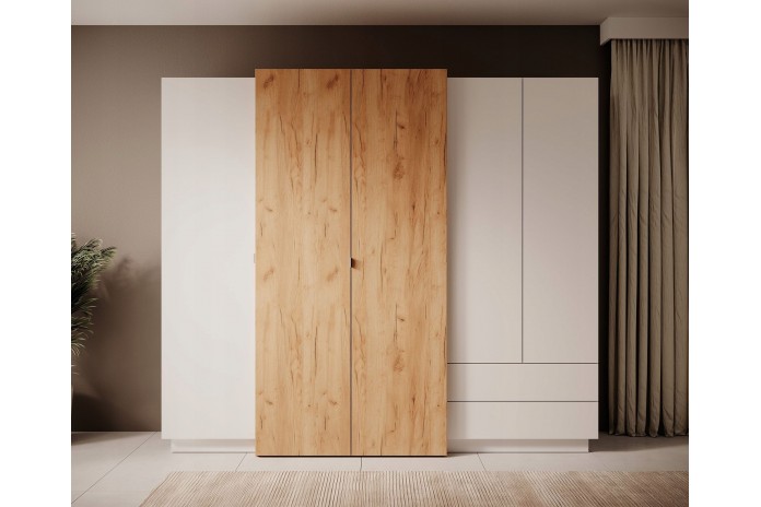 CHAMBRE COMPLÈTE Lit à coffre relevable + sommier + 2 tables de nuit intégrées + grande armoire + COMMODE OFFERTE ! DETROIT