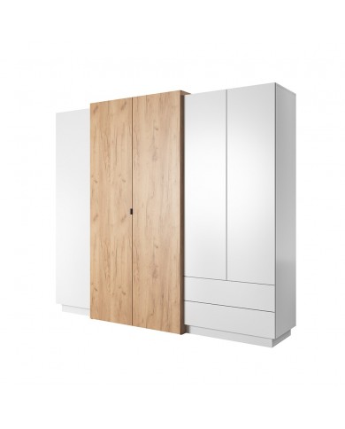 CHAMBRE COMPLÈTE Lit à coffre relevable + sommier + 2 tables de nuit intégrées + grande armoire + COMMODE OFFERTE ! DETROIT