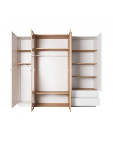CHAMBRE COMPLÈTE Lit à coffre relevable + sommier + 2 tables de nuit intégrées + grande armoire + COMMODE OFFERTE ! DETROIT