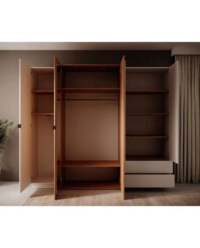 CHAMBRE COMPLÈTE Lit à coffre relevable + sommier + 2 tables de nuit intégrées + grande armoire + COMMODE OFFERTE ! DETROIT