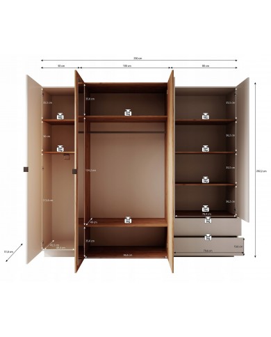 CHAMBRE COMPLÈTE Lit à coffre relevable + sommier + 2 tables de nuit intégrées + grande armoire + COMMODE OFFERTE ! DETROIT