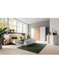 CHAMBRE COMPLÈTE Lit à coffre relevable + sommier + 2 tables de nuit intégrées + grande armoire + COMMODE OFFERTE ! DETROIT