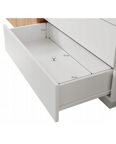 CHAMBRE COMPLÈTE Lit à coffre relevable + sommier + 2 tables de nuit intégrées + grande armoire + COMMODE OFFERTE ! DETROIT