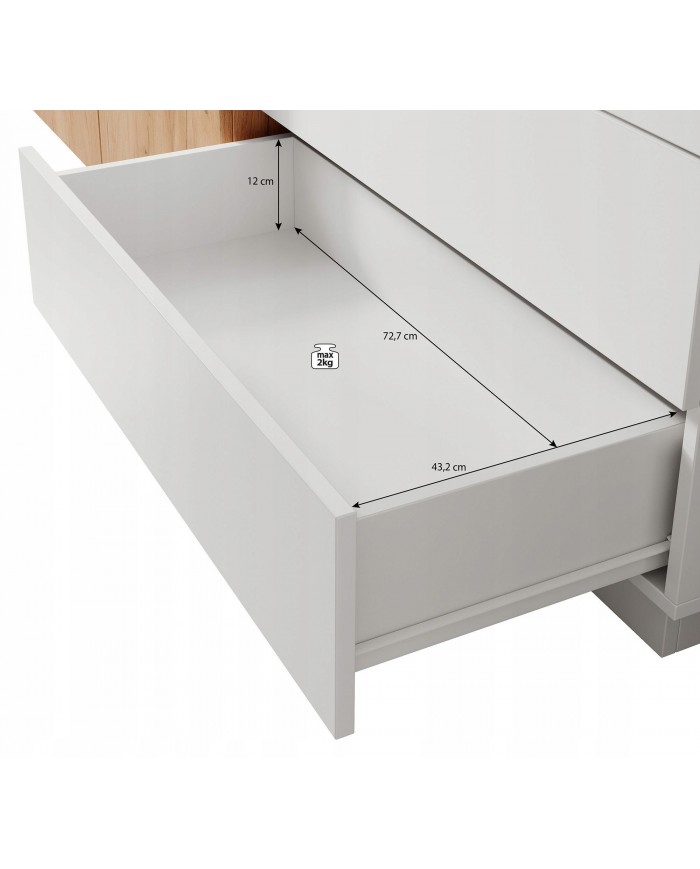 CHAMBRE COMPLÈTE Lit à coffre relevable + sommier + 2 tables de nuit intégrées + grande armoire + COMMODE OFFERTE ! DETROIT