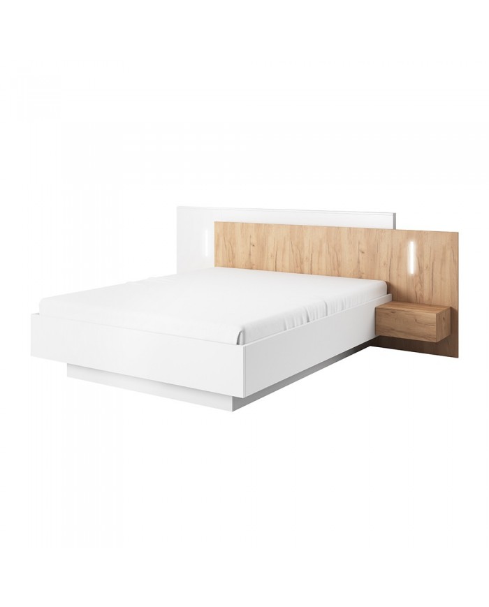 Chambre Scandi Zen  Lit à coffre relevable + sommier + 2 tables de nuit intégrées + commode 4T