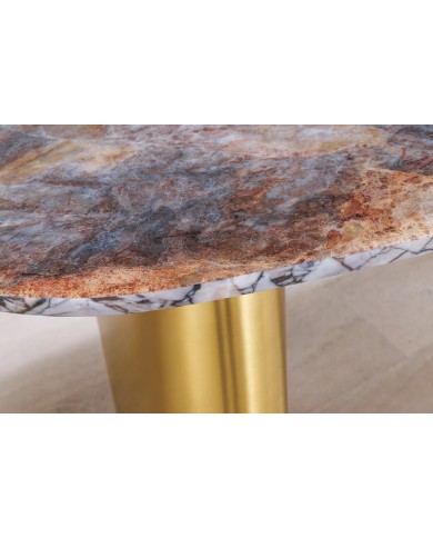 Table à manger design ovale 200 cm en marbre multicolore et pieds dorés MARBELLIA