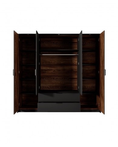 Armoire penderie étagères 4 portes et 2 tiroirs avec miroirs et LEDs 220 cm - Milton