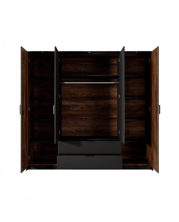 Armoire penderie étagères 4 portes et 2 tiroirs avec miroirs et LEDs 220 cm - Milton