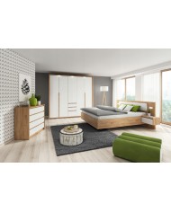 CHAMBRE COMPLÈTE LEXO Lit 160 + sommier + 2 tables de nuit intégrées + Armoire xxl+ Commode