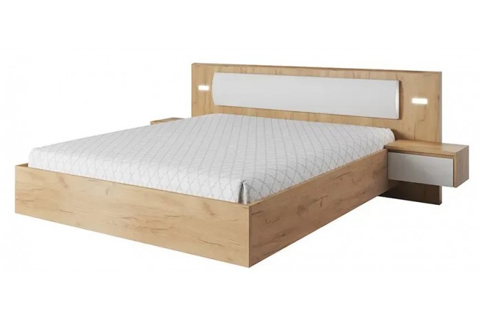 CHAMBRE COMPLÈTE LEXO Lit 160 + sommier + 2 tables de nuit intégrées + Armoire xxl+ Commode