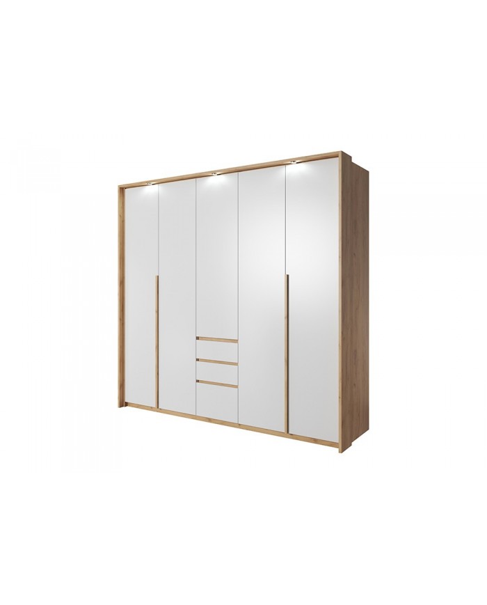 CHAMBRE COMPLÈTE LEXO Lit 160 + sommier + 2 tables de nuit intégrées + Armoire xxl+ Commode