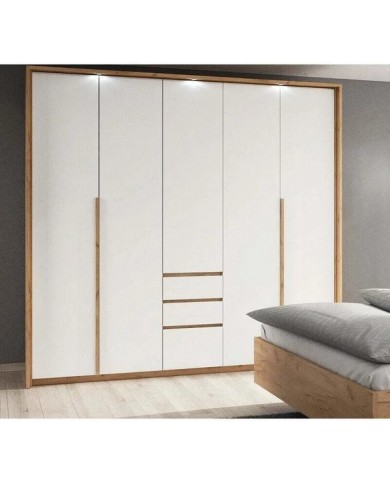 CHAMBRE COMPLÈTE LEXO Lit 160 + sommier + 2 tables de nuit intégrées + Armoire xxl+ Commode