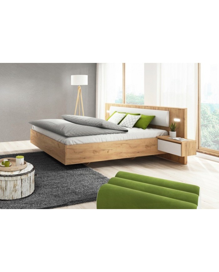 CHAMBRE COMPLÈTE LEXO Lit 160 + sommier + 2 tables de nuit intégrées + Armoire xxl+ Commode