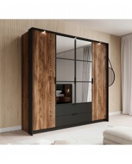 Armoire penderie étagères 4 portes et 2 tiroirs avec miroirs et LEDs 220 cm - Milton