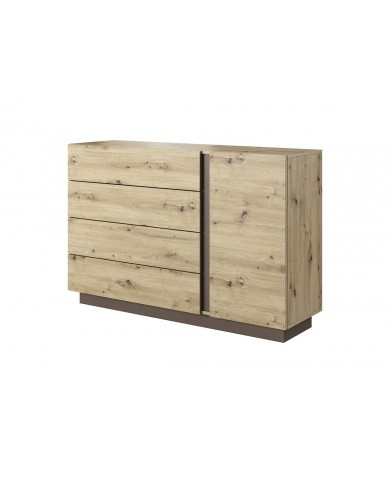 Commode étagères une porte et 4 tiroirs Chêne Artisanal & Graphite Mobilinea Artisan