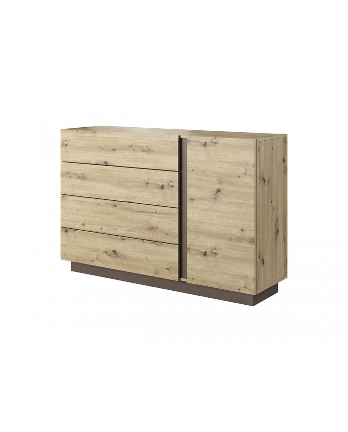 Commode étagères une porte et 4 tiroirs Chêne Artisanal & Graphite Mobilinea Artisan