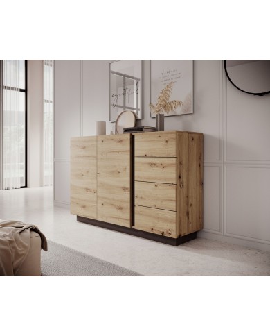 Commode étagères une porte et 4 tiroirs Chêne Artisanal & Graphite Mobilinea Artisan