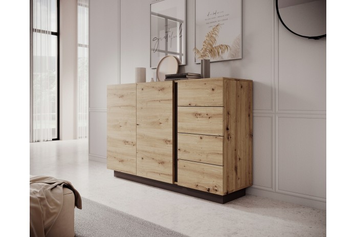 Commode étagères une porte et 4 tiroirs Chêne Artisanal & Graphite Mobilinea Artisan