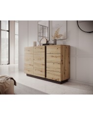 Commode étagères une porte et 4 tiroirs Chêne Artisanal & Graphite Mobilinea Artisan