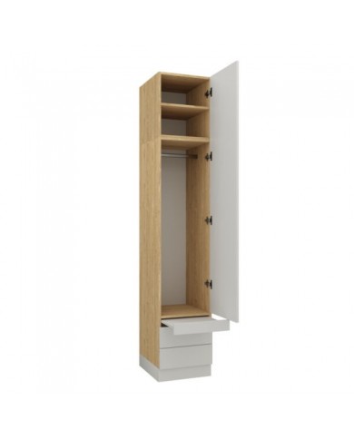 Armoire une porte double penderie et double tiroirs et tablette 45 cm blanc mat Ambiance