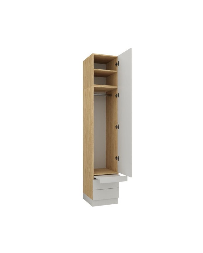 Armoire une porte double penderie et double tiroirs et tablette 45 cm blanc mat Ambiance