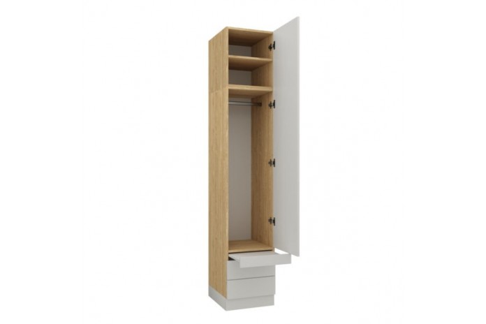 Armoire une porte double penderie et double tiroirs et tablette 45 cm blanc mat Ambiance