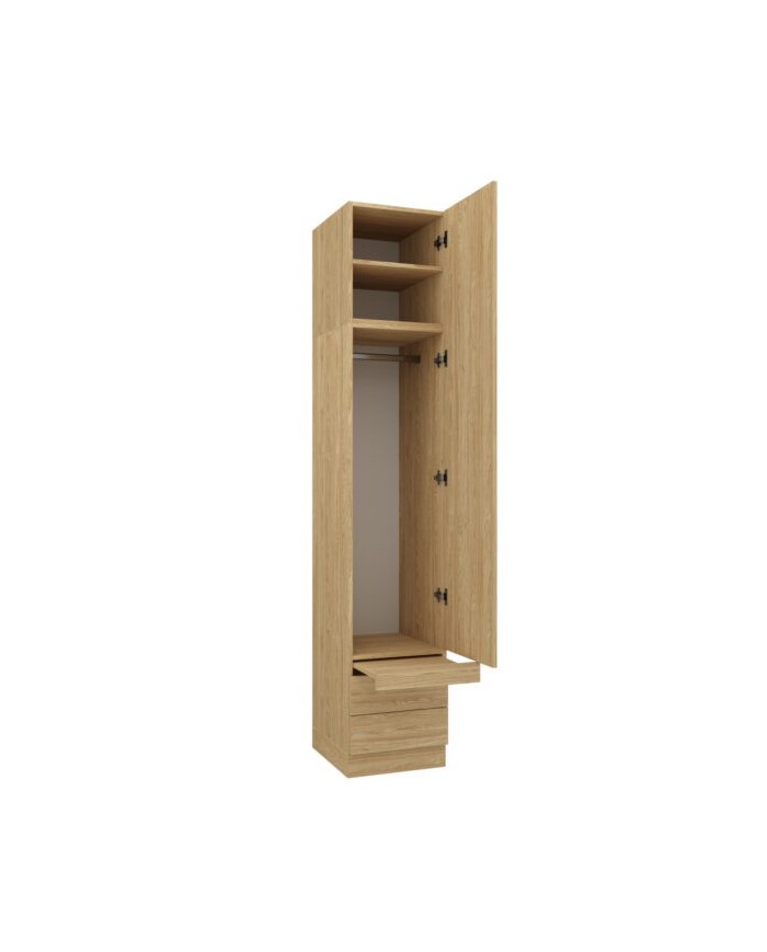 Armoire une porte double penderie et double tiroirs et tablette 45 cm chêne huilé Ambiance