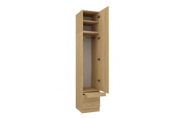 Armoire une porte double penderie et double tiroirs et tablette 45 cm chêne huilé Ambiance