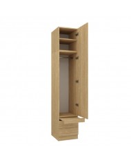 Armoire une porte double penderie et double tiroirs et tablette 45 cm chêne huilé Ambiance
