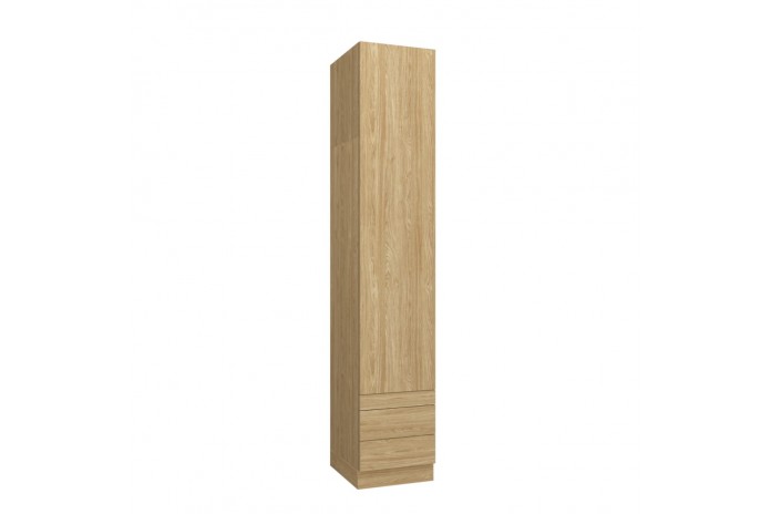 Armoire une porte double penderie et double tiroirs et tablette 45 cm chêne huilé Ambiance