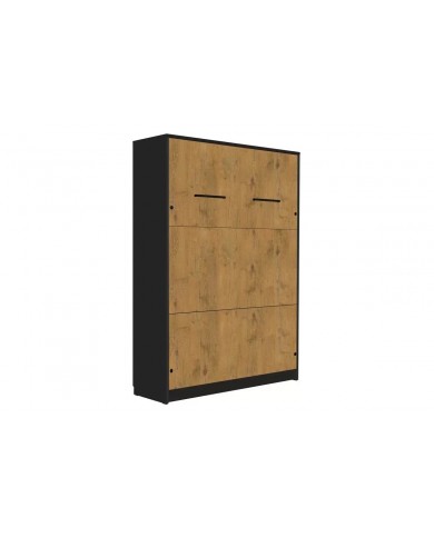 Armoire lit escamotable relevable vertical avec bureau intégré 140x200 cm chêne lancelot et noir DELUXE