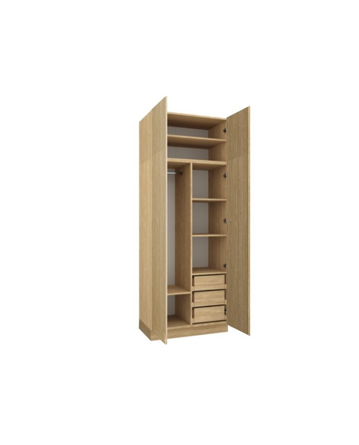 Armoire penderie et étagères avec tiroirs 90 cm chêne huilé Ambiance