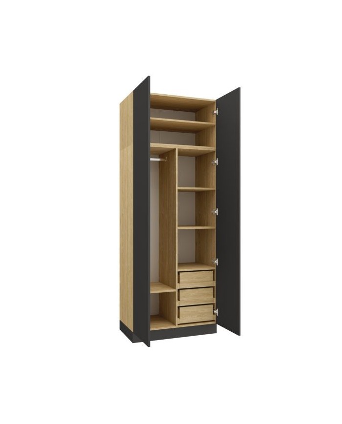 Armoire penderie et étagères avec tiroirs 90 cm gris graphite Ambiance