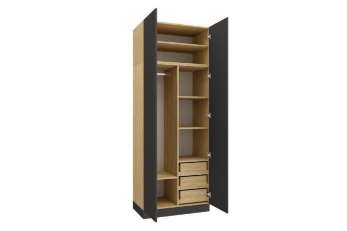 Armoire penderie et étagères avec tiroirs 90 cm gris graphite Ambiance