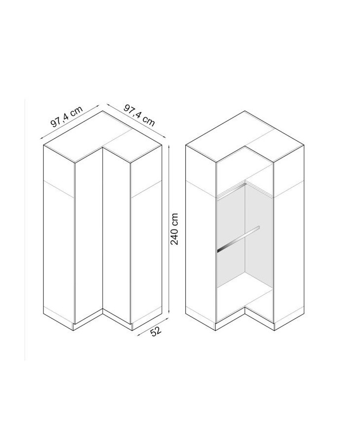 Armoire d'angle double penderie 97,5 cm blanc mat Ambiance