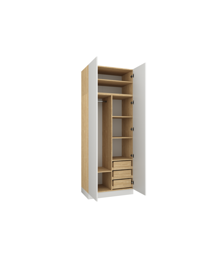 Armoire penderie et étagères avec tiroirs 90 cm blanc mat Ambiance
