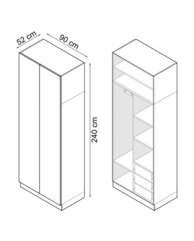 Armoire penderie et étagères avec tiroirs 90 cm blanc mat Ambiance