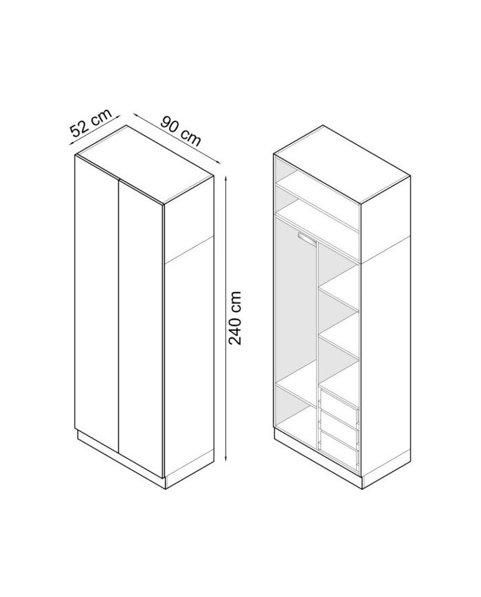 Armoire penderie et étagères avec tiroirs 90 cm blanc mat Ambiance