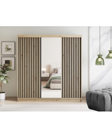 Armoire coulissante Lucina III avec miroir - chêne artisanal 60x180 cm