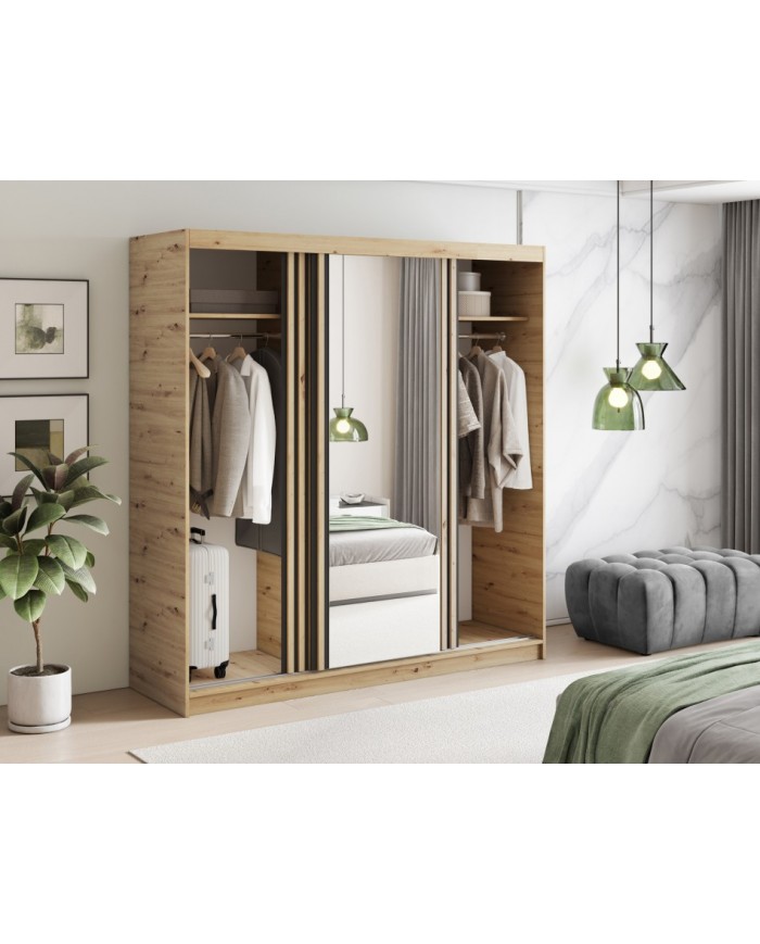 Armoire coulissante Lucina III avec miroir - chêne artisanal 60x180 cm