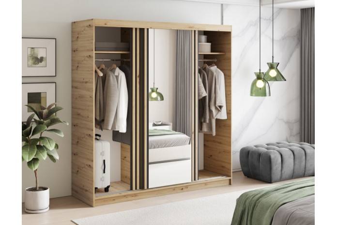 Armoire coulissante Lucina III avec miroir - chêne artisanal 60x180 cm