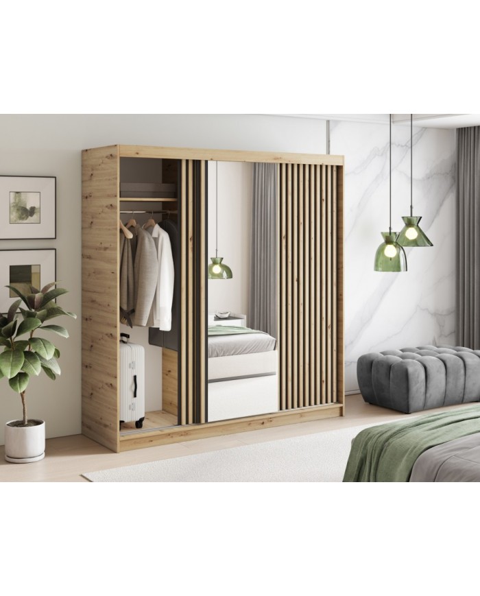 Armoire coulissante Lucina III avec miroir - chêne artisanal 60x180 cm