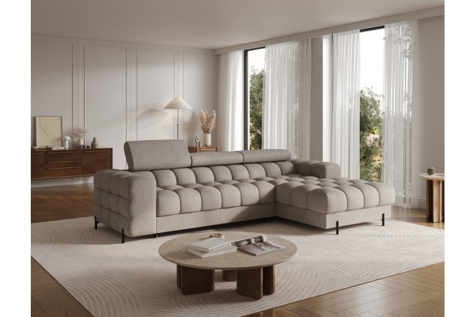 Canapé d’angle convertible couchage et coffre design pieds métal Bravo